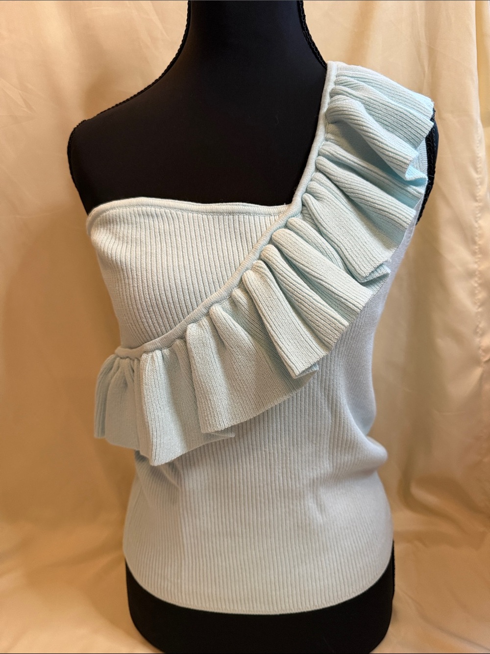 sofia by sofia vergara One-Shoulder Ruffle Knit Top in Pale Blue